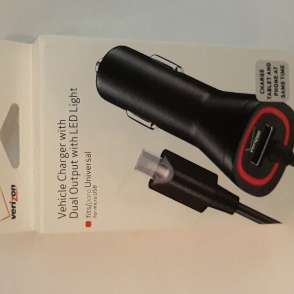 Verizon Other - Verizon Micro USB Car Charger with dual output and LED Light NIP SEALED